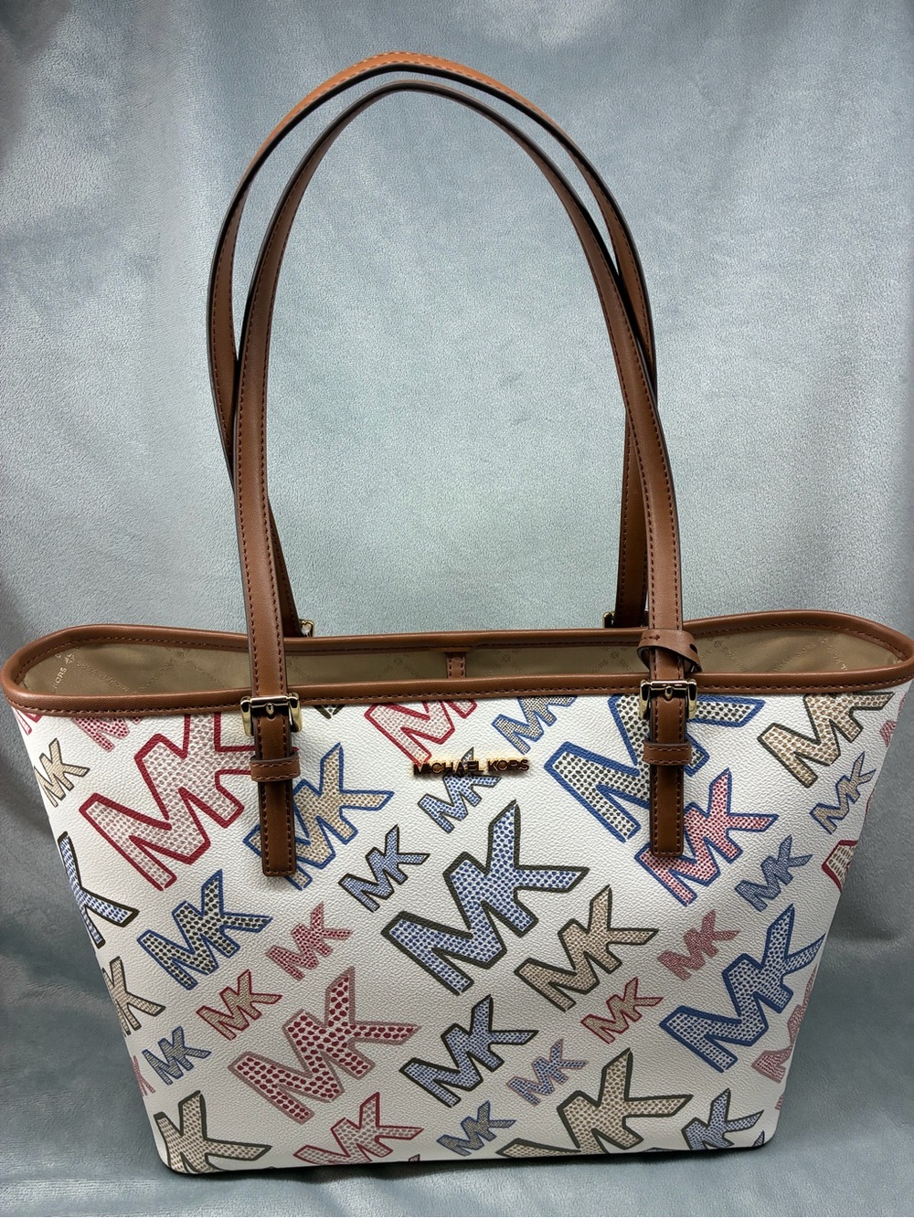 Michael Kors White Multicolor Logo Tote Bag